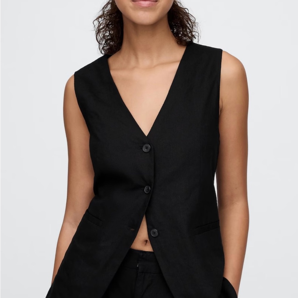 GAP Black Linen Longline Vest